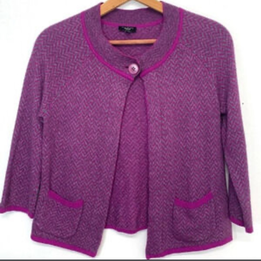 Talbots Cashmere Wool Blend Cardigan Sweater Button Front Purple Size XL